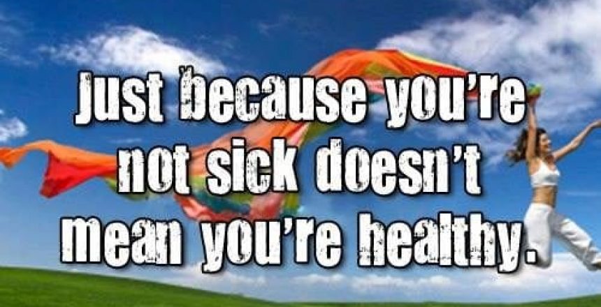 Just because you're not sick doesn't mean you're healthy quote with woman and colourful scarf background