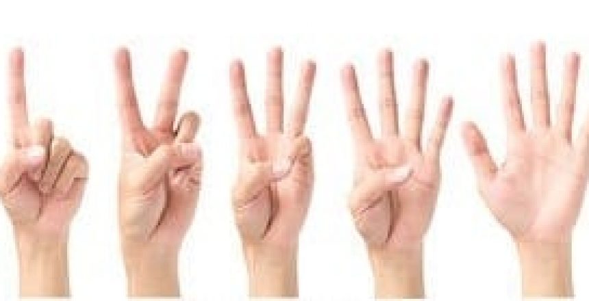 5 hands displaying numbers 1-5 with fingers